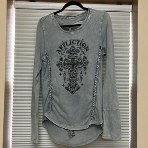 Affliction shirt, with cutouts, size large